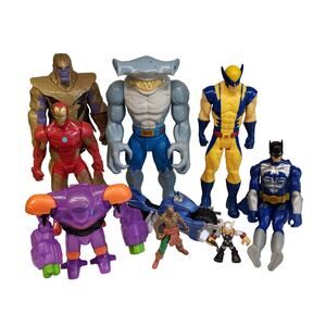 Marvel Action Figures Batman Thanos King Shark Wolverine Bane Toy Bundle